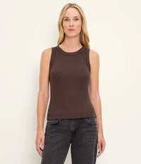 Michael Stars Gina Wide Binding Crop Tank - Molasses-Hand In Pocket
