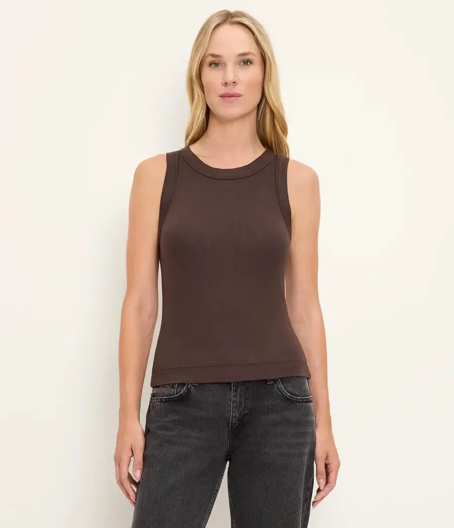 Michael Stars Gina Wide Binding Crop Tank - Molasses-Hand In Pocket