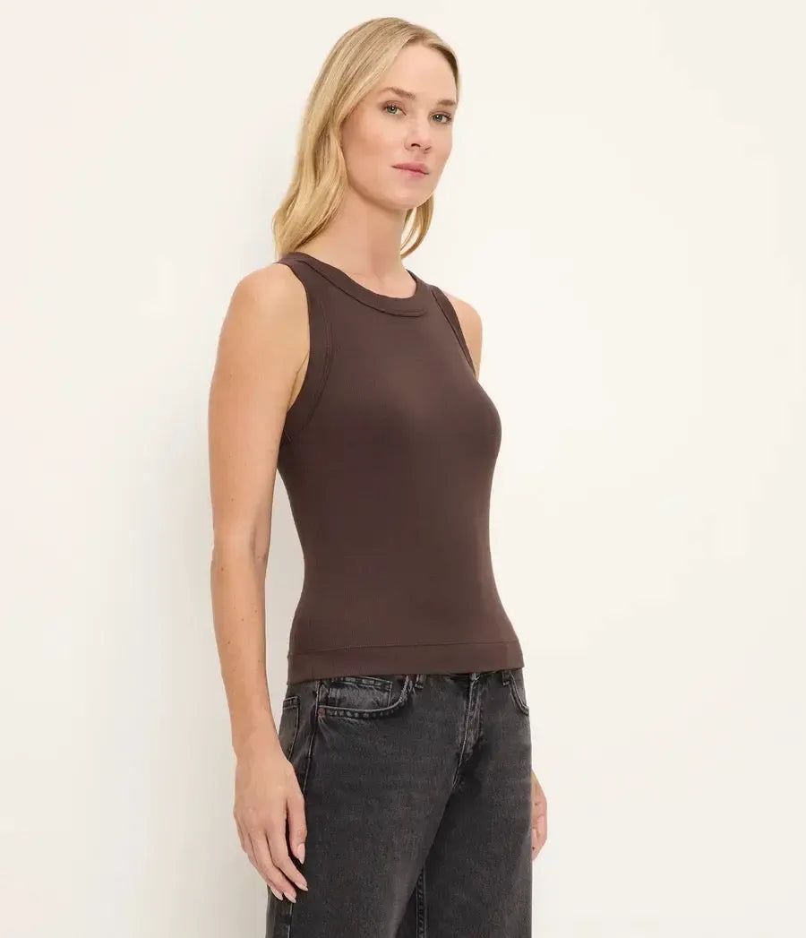 Michael Stars Gina Wide Binding Crop Tank - Molasses-Hand In Pocket