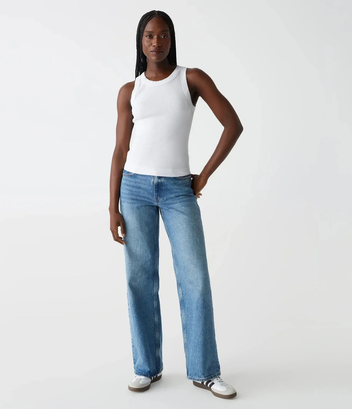 Michael Stars Gina Wide Binding Crop Tank - White-Hand In Pocket