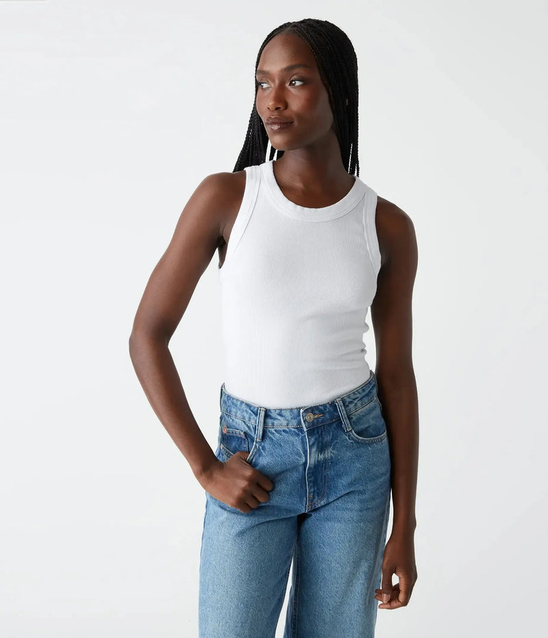 Michael Stars Gina Wide Binding Crop Tank - White-Hand In Pocket