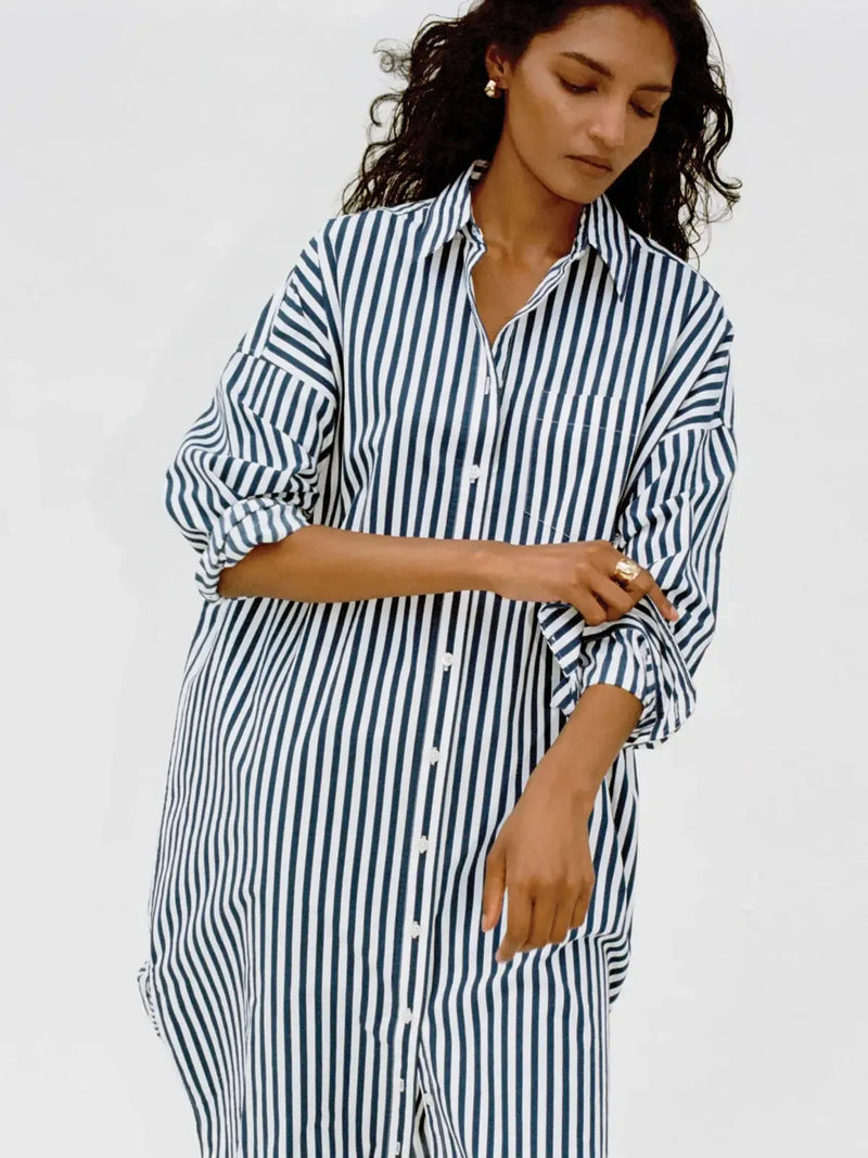 Faherty Coastal Poplin Shirtdress- Seaside-Hand In Pocket