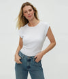 Michael Stars Joni Crew Neck Power Shoulder Top - White-Hand In Pocket