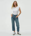 Michael Stars Joni Crew Neck Power Shoulder Top - White-Hand In Pocket