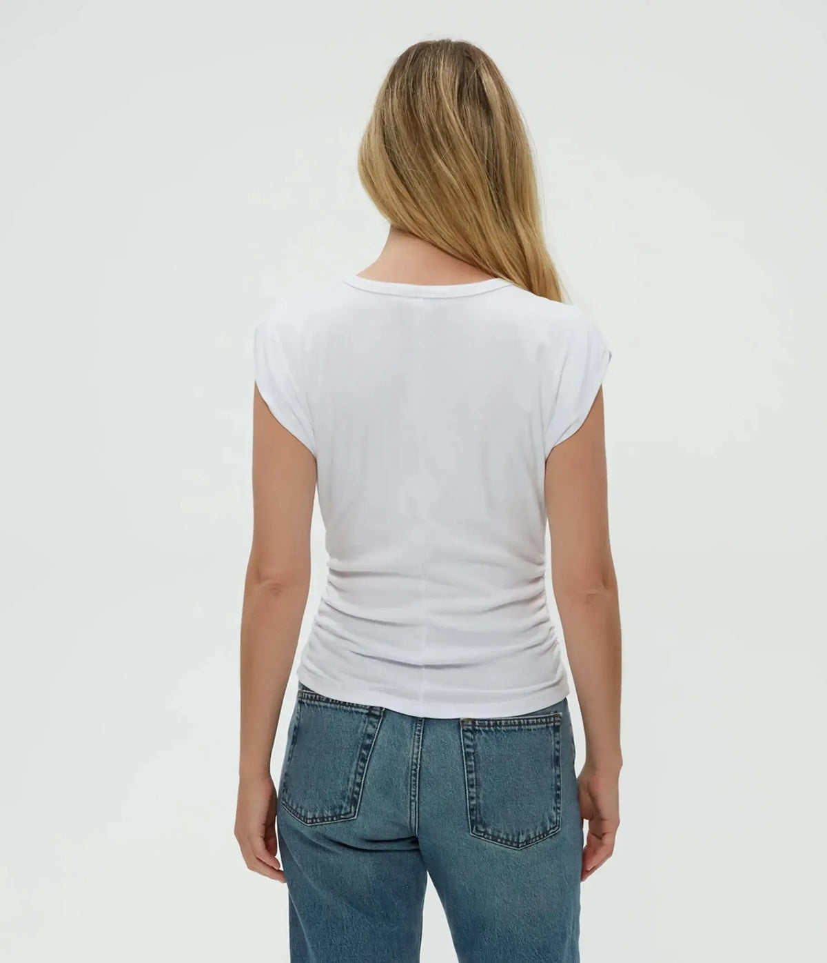 Michael Stars Joni Crew Neck Power Shoulder Top - White-Hand In Pocket