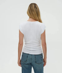 Michael Stars Joni Crew Neck Power Shoulder Top - White-Hand In Pocket
