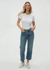 Michael Stars Rico Crew Neck- White-Hand In Pocket