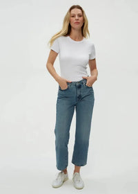Michael Stars Rico Crew Neck- White-Hand In Pocket