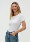Michael Stars Rico Crew Neck- White-Hand In Pocket