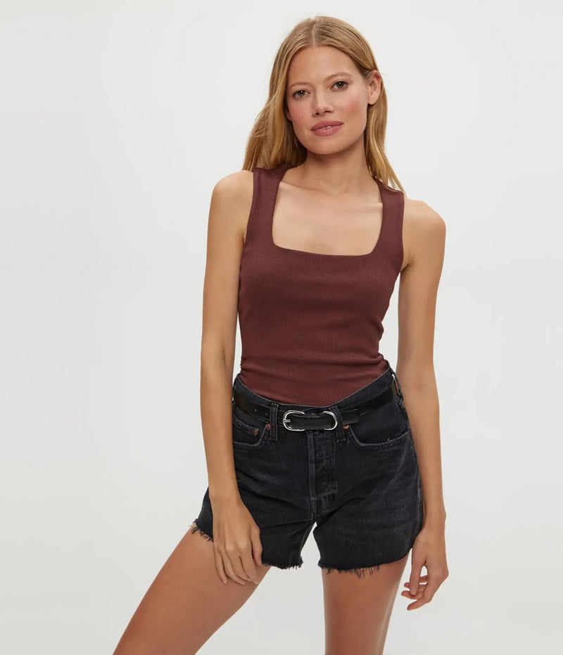 Michael Stars Maribel Square Neck Tank - Espresso-Hand In Pocket