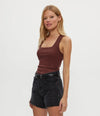 Michael Stars Maribel Square Neck Tank - Espresso-Hand In Pocket