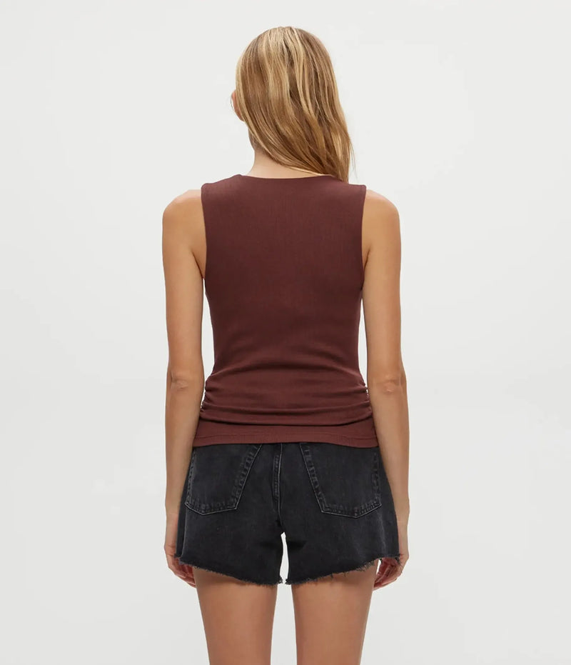 Michael Stars Maribel Square Neck Tank - Espresso-Hand In Pocket