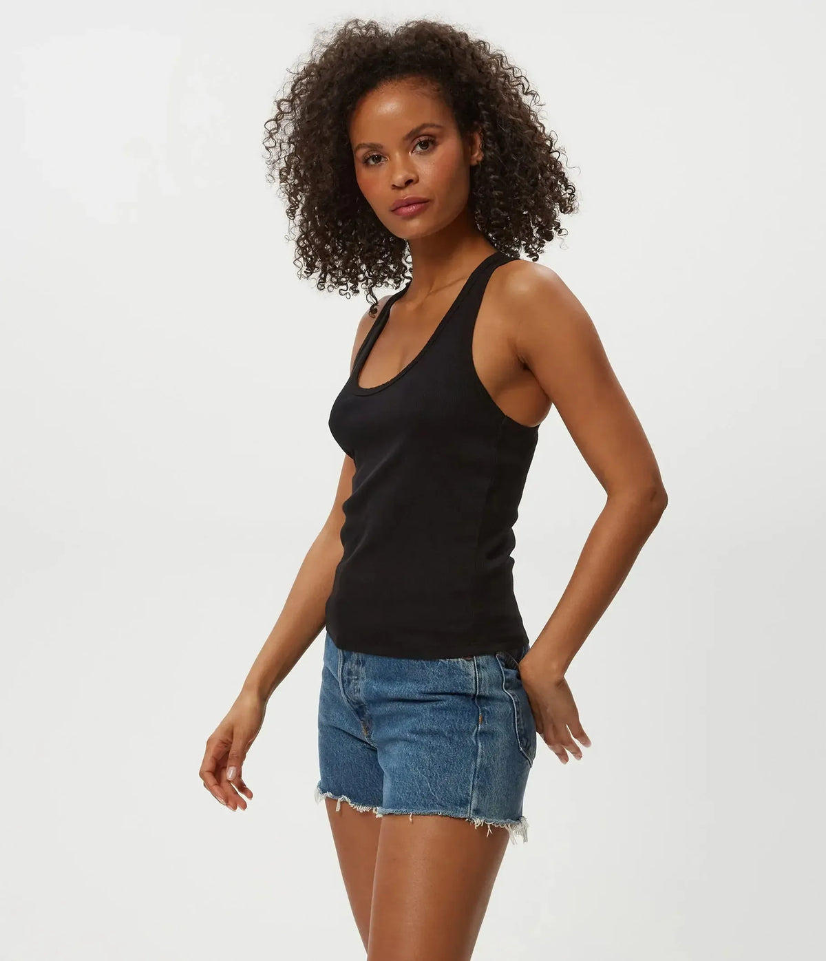 Michael Stars Cher Scoop Neck Tank- Black-Hand In Pocket