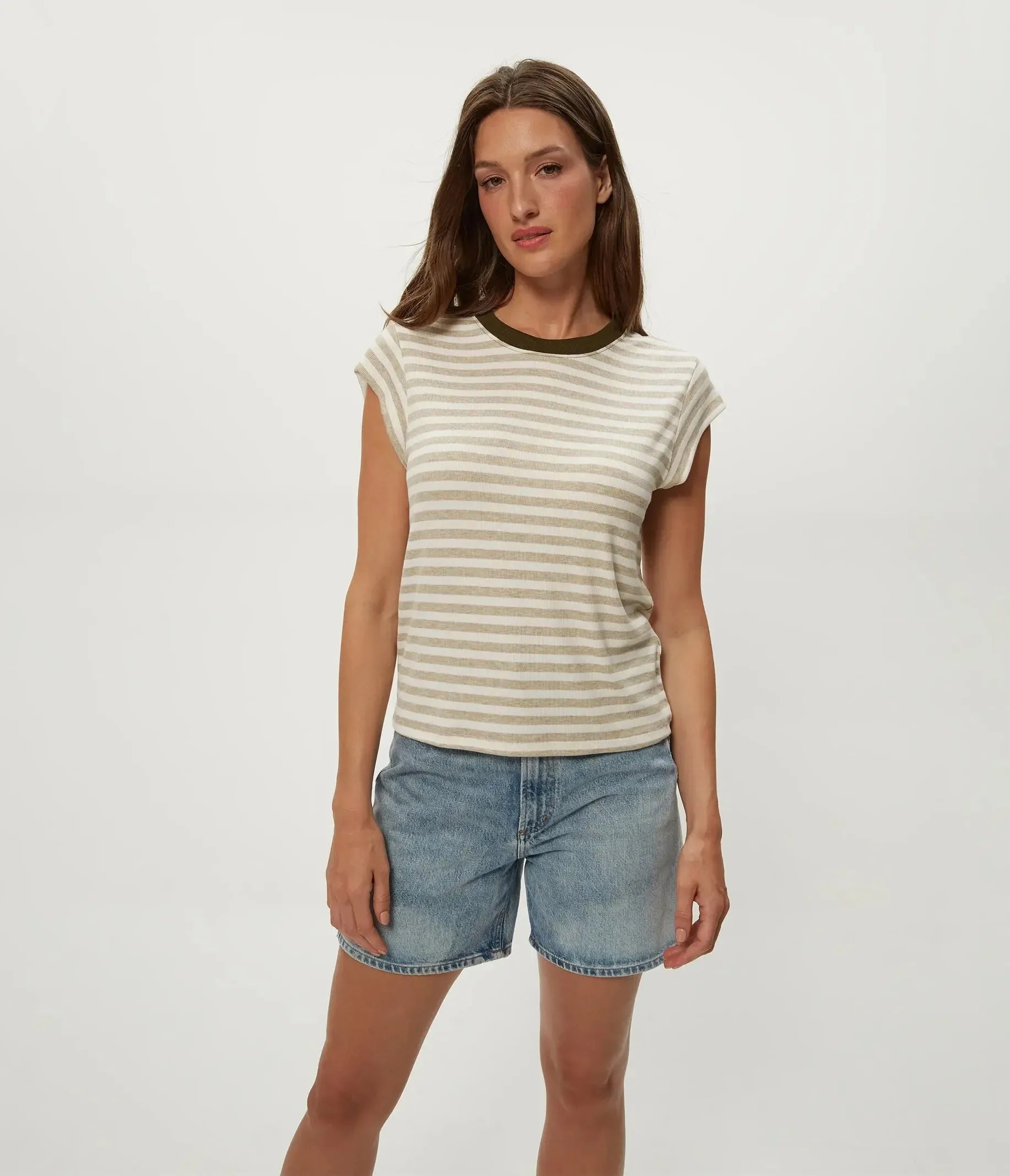 Michael Stars Tanya Tee - Oatmeal-Hand In Pocket