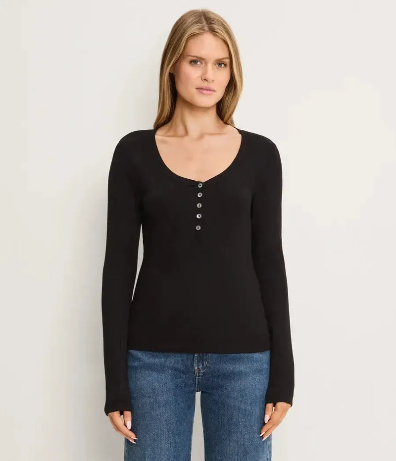 Michael Stars Zaria L/S Henley Top - Black-Hand In Pocket