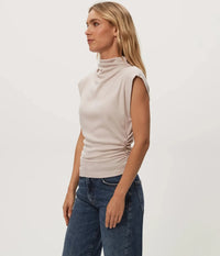 Michael Stars Amara Mock Neck Top- Cement-Hand In Pocket