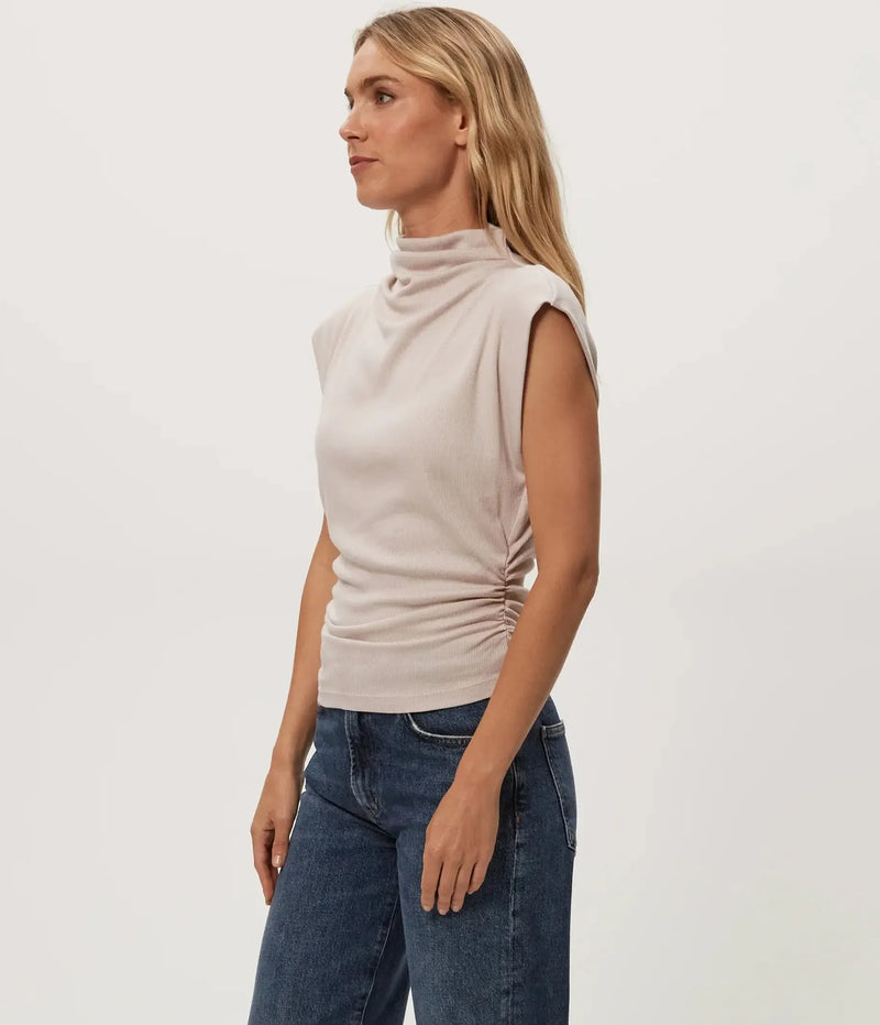 Michael Stars Amara Mock Neck Top- Cement-Hand In Pocket