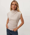 Michael Stars Amara Mock Neck Top- Cement-Hand In Pocket