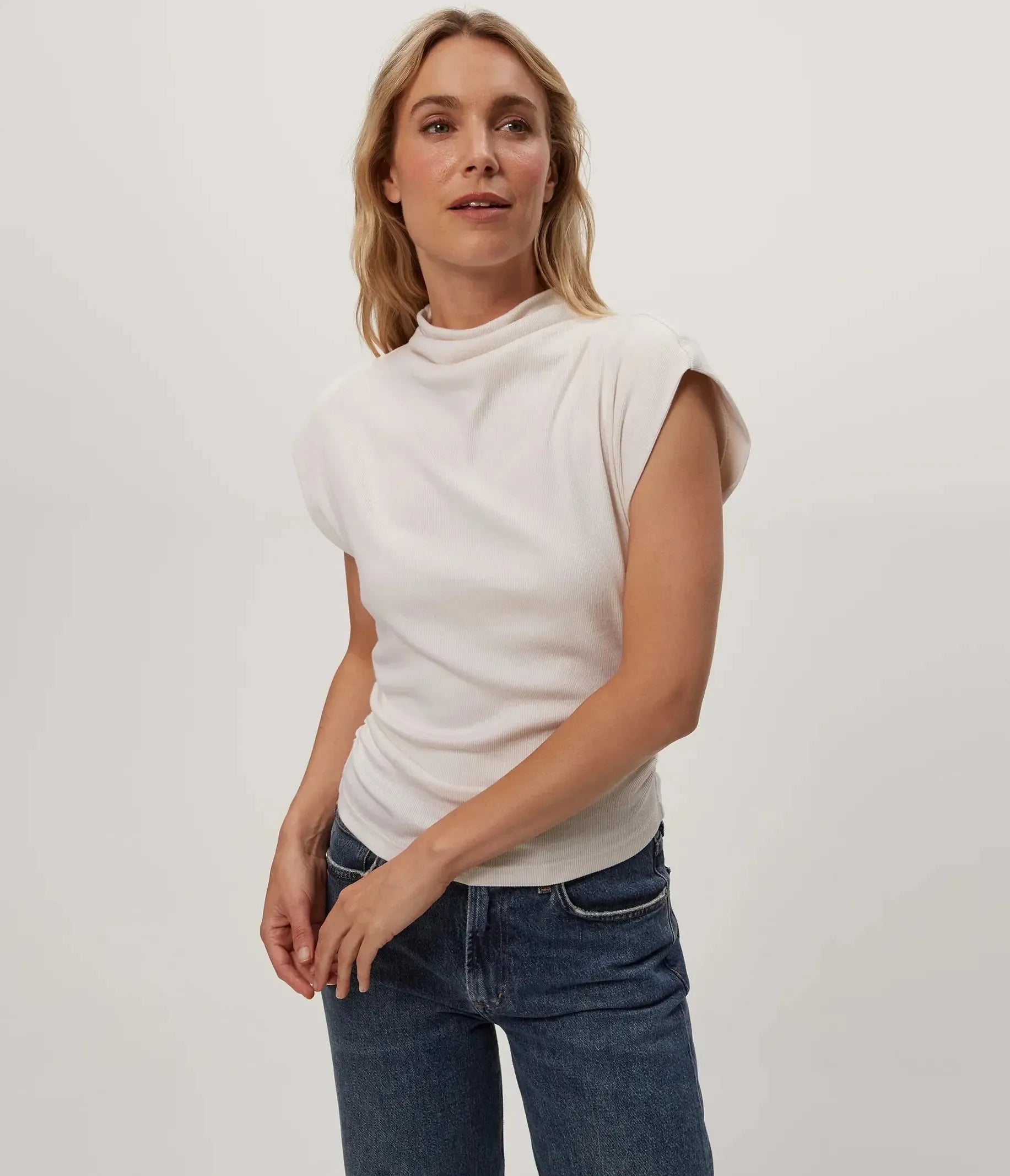 Michael Stars Amara Mock Neck Top- Chalk