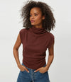 Michael Stars Amara Mock Neck Top- Espresso-Hand In Pocket