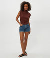 Michael Stars Amara Mock Neck Top- Espresso-Hand In Pocket