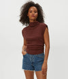 Michael Stars Amara Mock Neck Top- Espresso-Hand In Pocket
