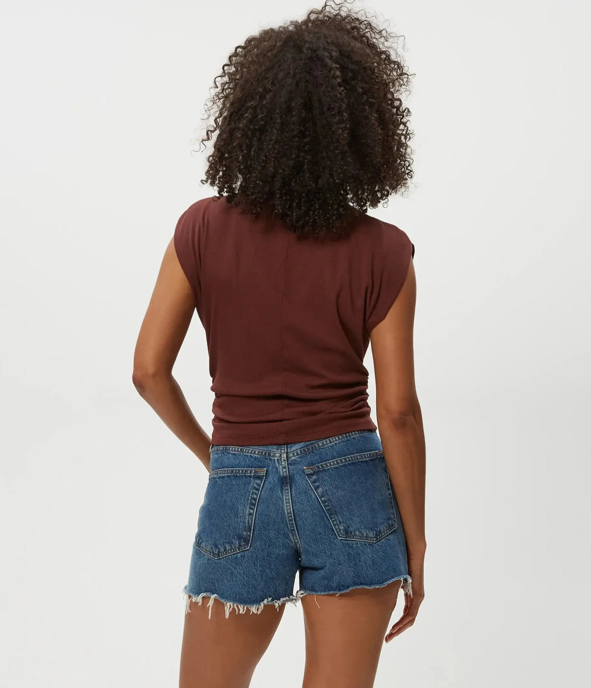 Michael Stars Amara Mock Neck Top- Espresso-Hand In Pocket