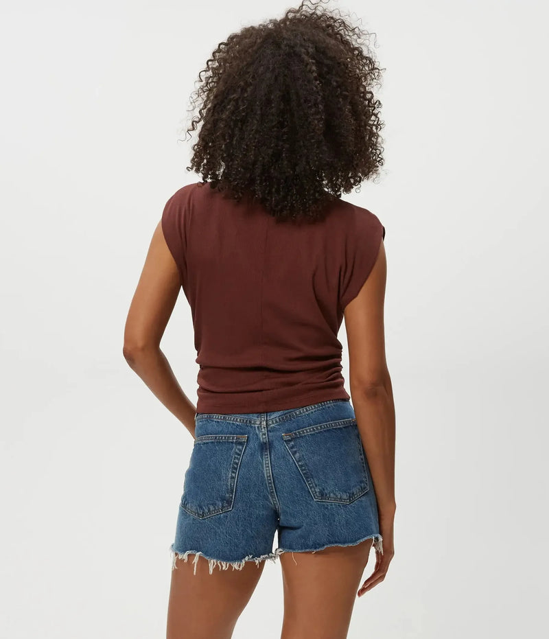 Michael Stars Amara Mock Neck Top- Espresso-Hand In Pocket