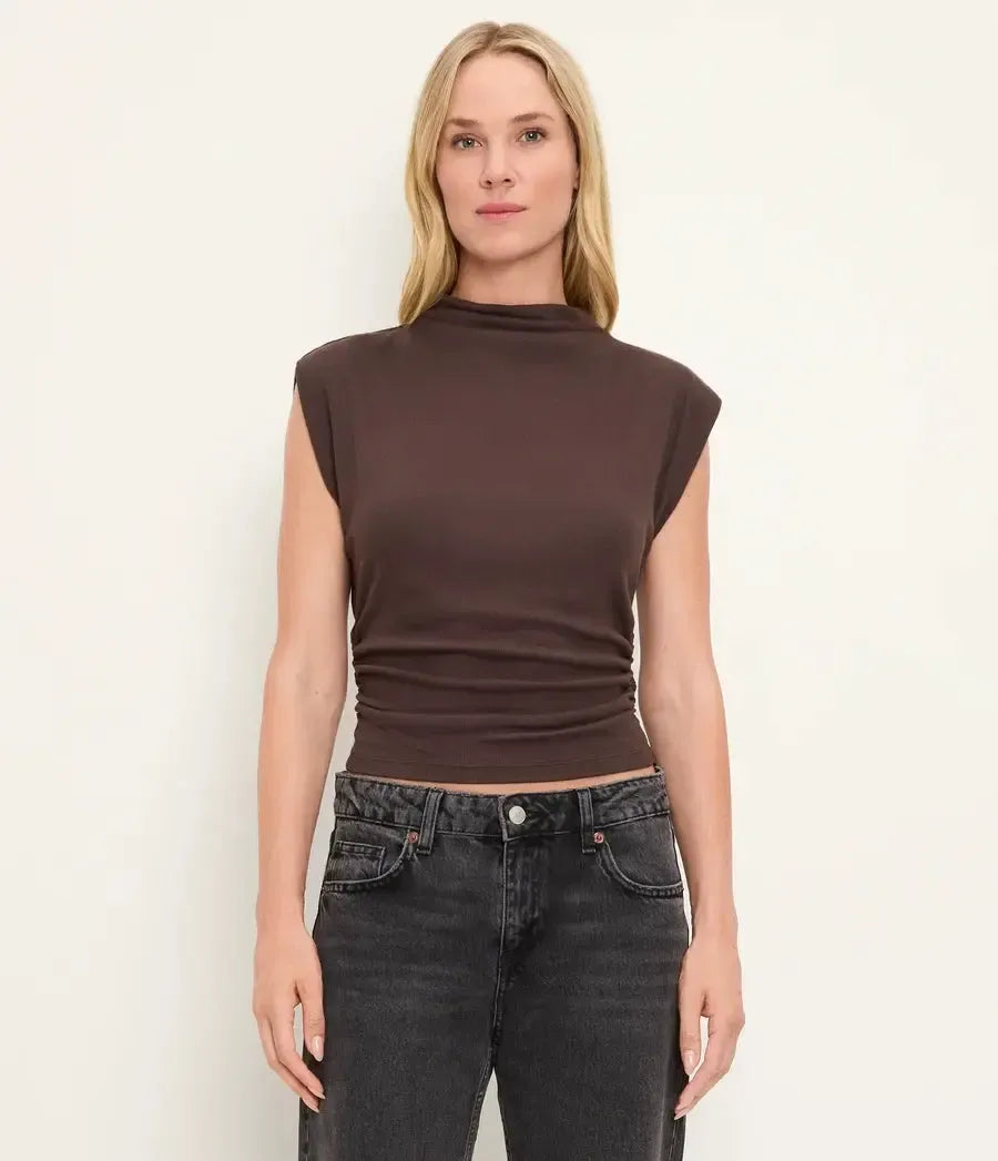 Michael Stars Amara Mock Neck Top - Molasses-Hand In Pocket