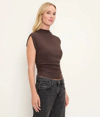 Michael Stars Amara Mock Neck Top - Molasses-Hand In Pocket