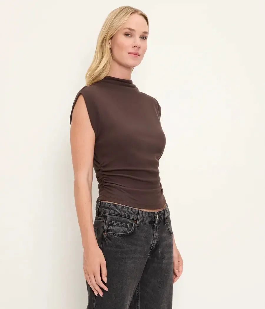 Michael Stars Amara Mock Neck Top - Molasses-Hand In Pocket