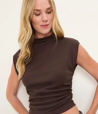 Michael Stars Amara Mock Neck Top - Molasses-Hand In Pocket