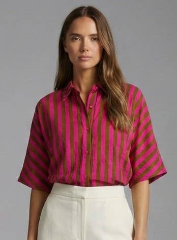 Marlowe Shirt - Rosewood Stripes-Hand In Pocket
