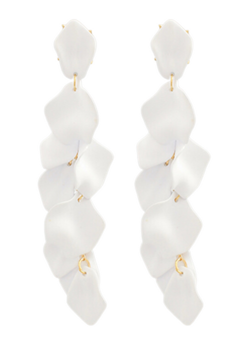 Lotus Petal Fringe Earrings-White ***FINAL SALE***-Hand In Pocket