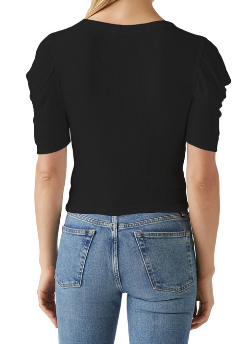 Andrea Pleated Sleeve Crop Top - Black-Hand In Pocket