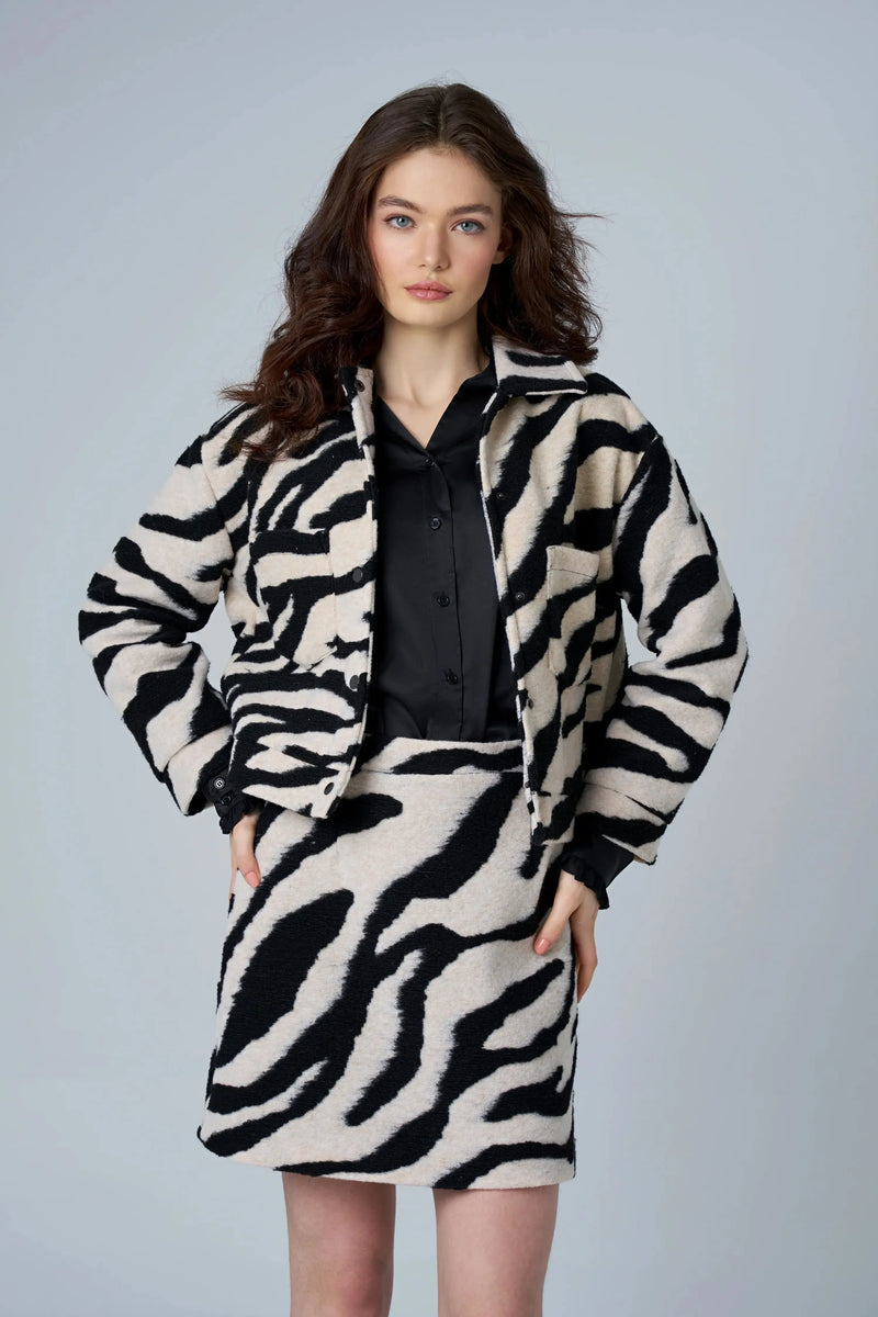 Astrid Ava Zebra Printed Jacket- Zebra-Hand In Pocket