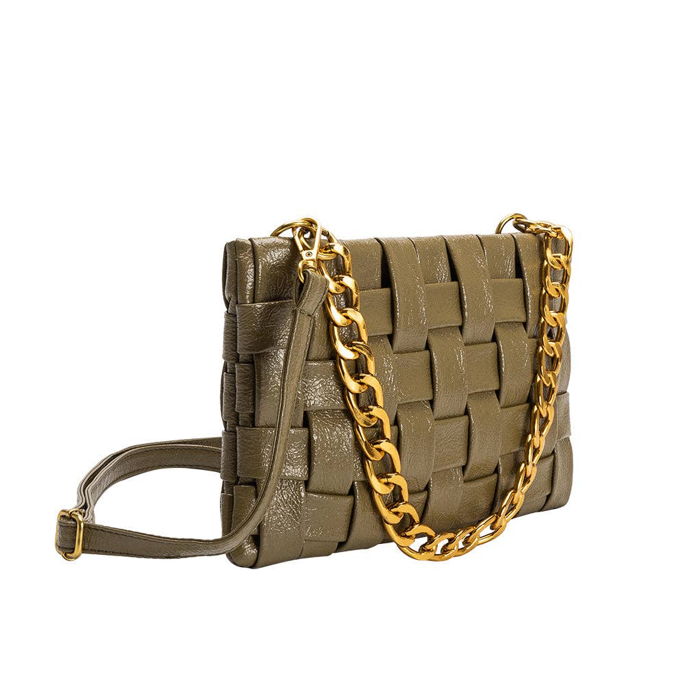 Mimie Olive Recycled Vegan Crossbody Bag-Hand In Pocket