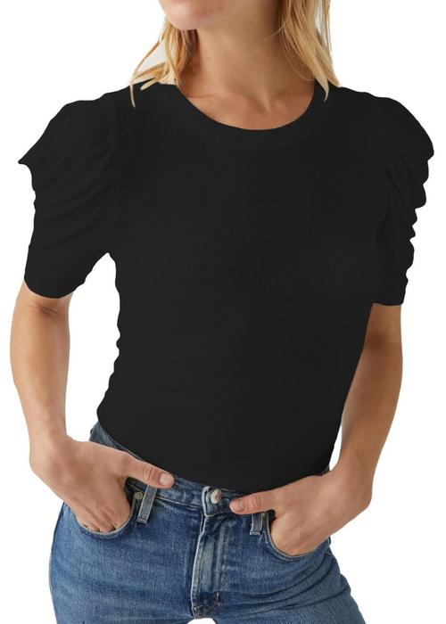 Andrea Pleated Sleeve Crop Top - Black-Hand In Pocket
