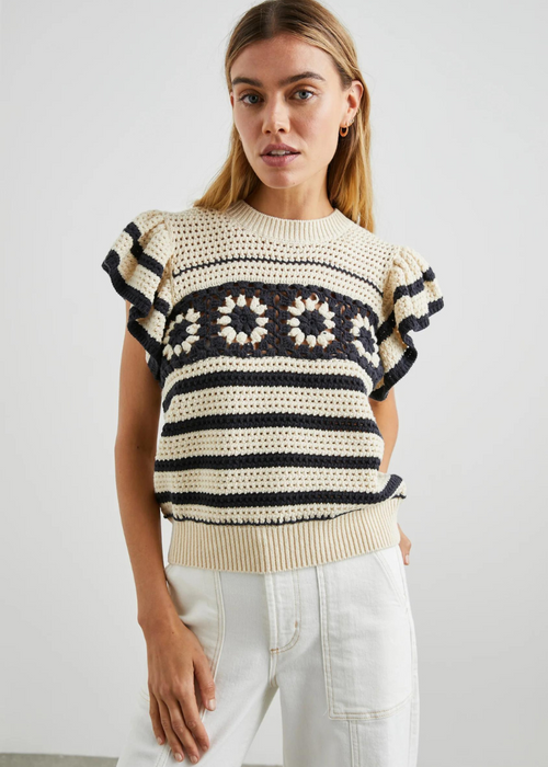 Rails Penelope Top - Oat Navy Crochet Stripe-Hand In Pocket