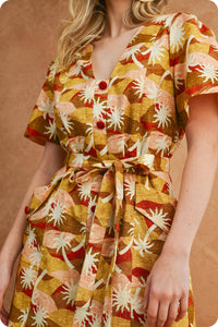 Sunburst Belted Mini Dress - Multi-Hand In Pocket