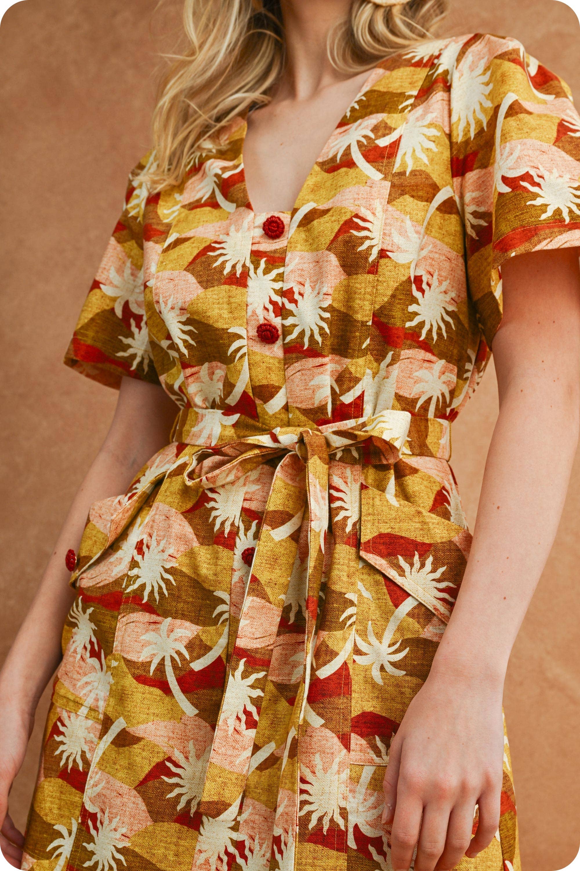 Sunburst Belted Mini Dress - Multi-Hand In Pocket