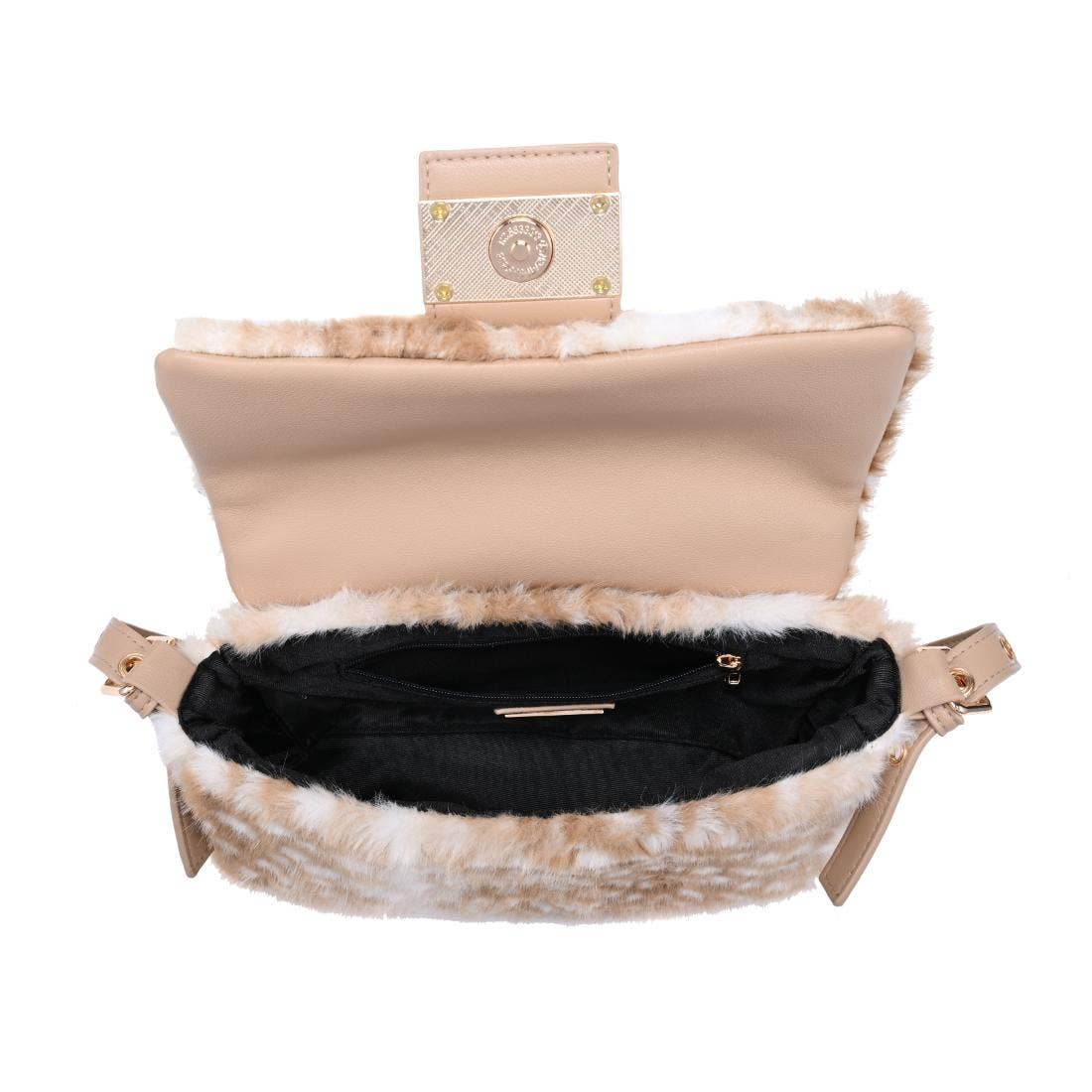 Beverly Faux Fur Crossbody: Fawn Natural-Hand In Pocket