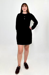 Bobi Henley LS Raglan Dress - Black-Hand In Pocket