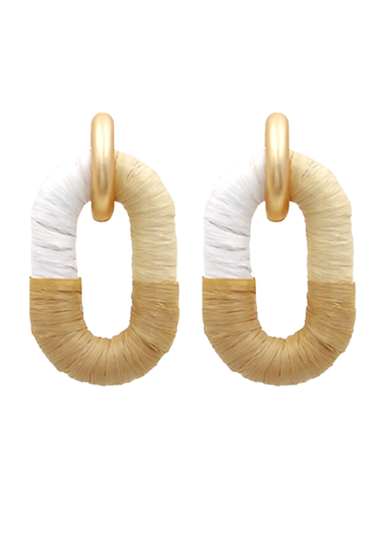 Kinsley Raffia Oval Earrings-Ivory-Hand In Pocket