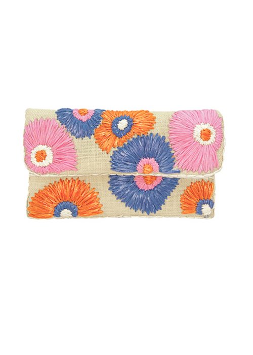 Amaya Floral Sewn Woven Khaki Jute Clutch-Hand In Pocket