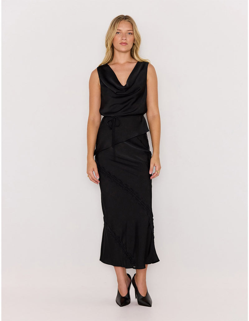 MINKPINK Momento Bias Skirt- Black-Hand In Pocket