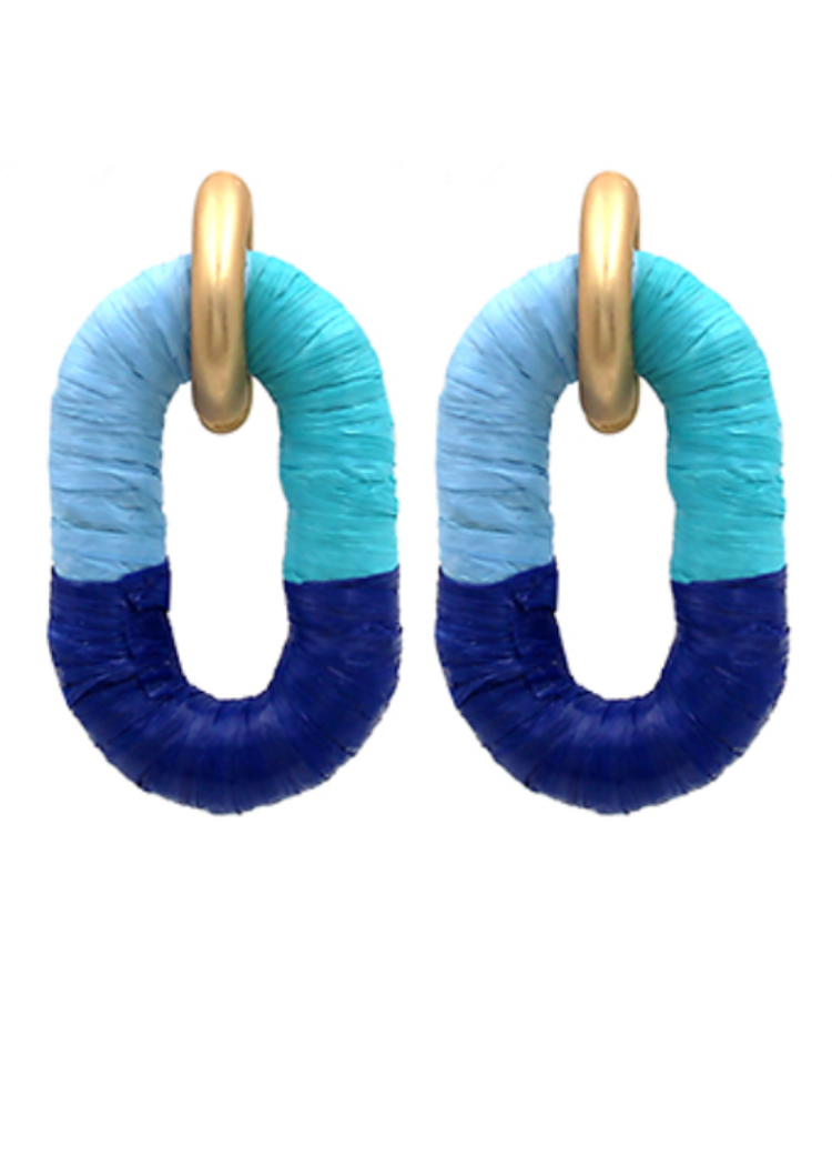 Kinsley Raffia Oval Earrings-Blue-Hand In Pocket