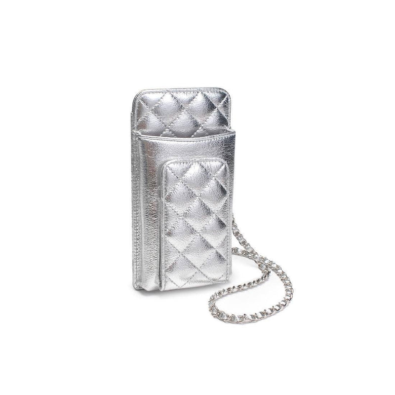 Brianna Cell Phone Crossbody: Silver-Hand In Pocket