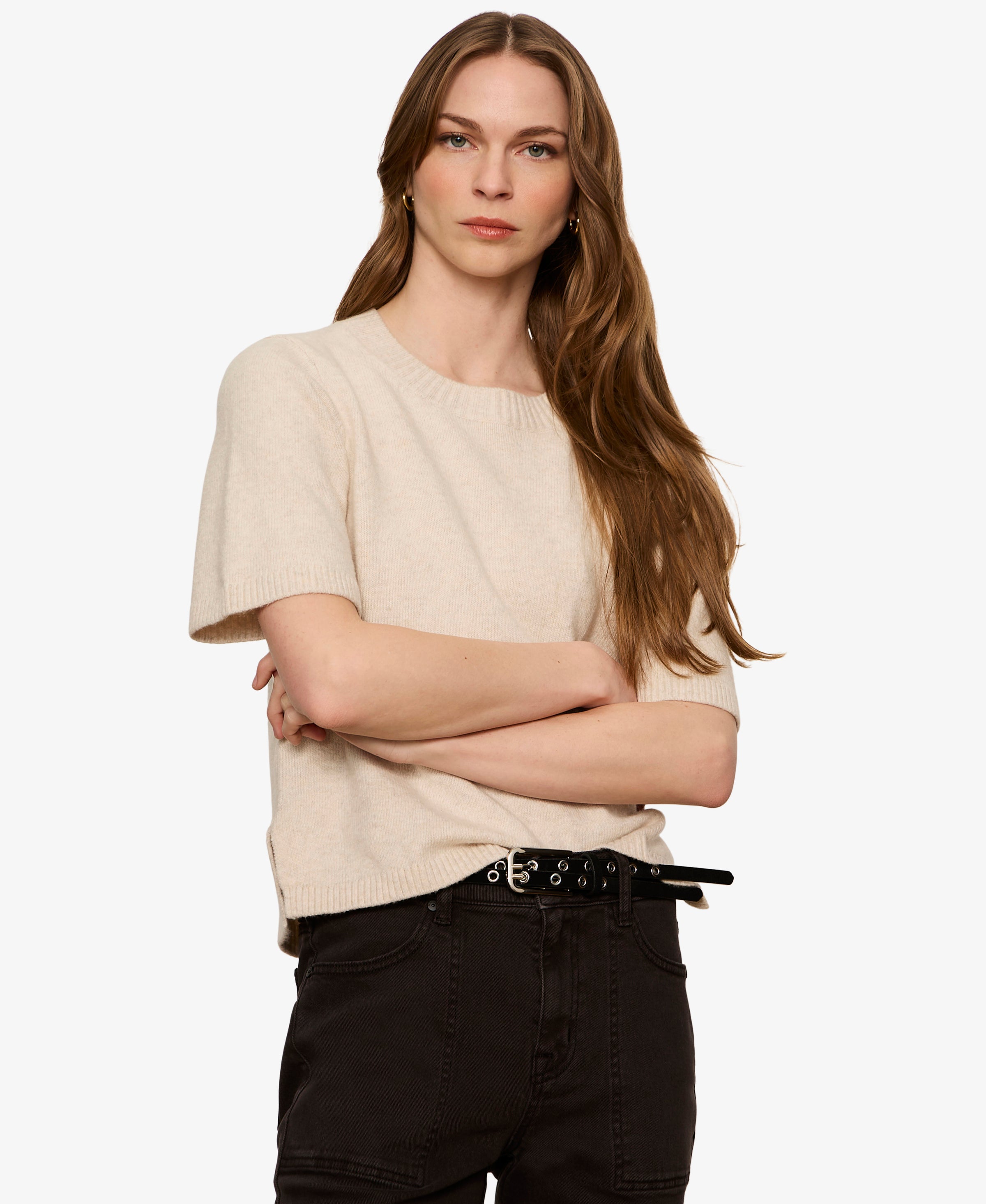 Sanctuary Perfect Sweater Tee - Heather Dark Bone-Hand In Pocket