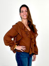 THML Gabriela Flutter Sleeved Blouse- Brown-Hand In Pocket